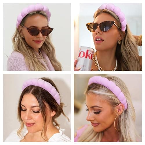 AOENJIE Spa Headbands for Washing Face or Makeup, Sponge Bubble Skincare Headbands, Puffy Terry Cloth Hairband for Women, Skin Care Makeup Headwear Hair Accessories for Girls(Purple) thumbnail 4