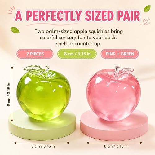 Apple Squishy Stress Ball Squishy Toys , Soft TPR Sensory Squeeze Toy for Stress Relief, Mouldable Fidget Toy for Home, Office & Daily Relaxation Fidget Toys, Pink & Green 2 Pack thumbnail 2