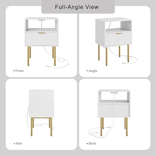 Aienvey Nightstand with Charging Station, Small Side Table, Modern Night Stand with Drawers, Bedside Table for Bedroom, Living Room End Table, White Stripe thumbnail 9