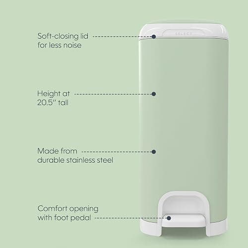 Diaper Genie Select Pail (Green) is Made of Durable Stainless Steel and Includes 1 Starter Square Refill That can Hold up to 165 Newborn-Sized Diapers. thumbnail 5