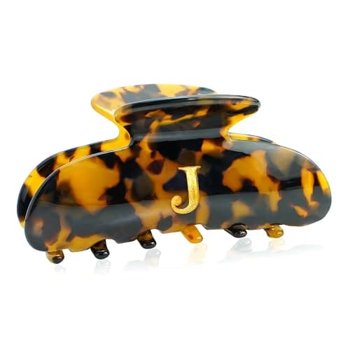 Fohufo Initial Cute Hair Clips - Tortoise Shell Letter Elegant Hair Claw Clips, Fashion Glitter Claw Clips Durable Hair Clips, Wedding Gift, Bridesmaid Gifts, Birthday Gifts, Christmas Gift, Letter J - Image 1