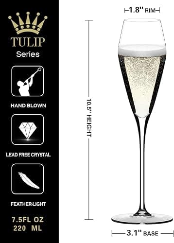 Champagne Flutes Glasses Set of 4, Hand Blown Crystal Wedding Flutes Glass, Ideal for Weddings, Anniversaries, Christmas, Special Days, 10.5 inch, 7.5 oz, Clear thumbnail 3