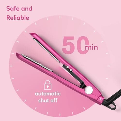 Terviiix Mini Flat Iron Adjustable Temperature, Travel-Size Mini Hair Straightener, Small Flat Irons for Short Hair/Curls Bangs, Ceramic Portable Tiny Hair Curler, Dual Voltage, Auto-Off, Pink, 1/2'' thumbnail 6