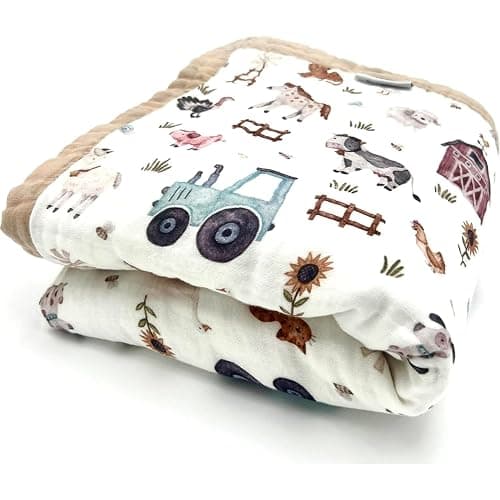 Organic Cotton Muslin Baby Blanket for Boys and Girls - Luxurious Soft Toddler Quilt for Swaddling - Gender Neutral Blanket - Baby and Toddler Gift - Farm - Image 1
