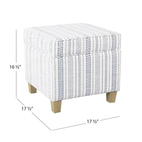 HomePop Home Decor | K7342-F2359 |Classic Square Storage Ottoman with Lift Off Lid | Ottoman with Storage for Living Room & Bedroom, Blue Stripe Large thumbnail 3