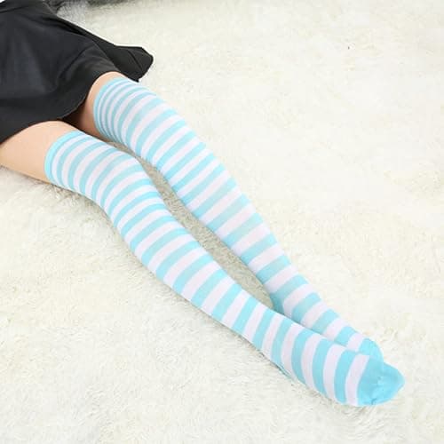 AQOKKA Extra Long Thigh High Socks for Women Striped Over Knee Thigh Socks Long Boot Thigh High Stockings Leg Warmers thumbnail 6