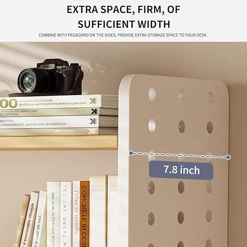 Halyuhn Wood Desk Shelf Organizer, 2 Tier Desktop Bookshelf for Home and Office Supply, Wooden Desktop Organizer with Pegboard Design, Adjustable Display Shelf for Computer Desk thumbnail 3