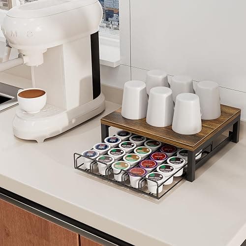 Dazioter Coffee Pod Holder Drawer 1 Tier for K Cup Capsule Pods Storage Organizer Under Coffee Pot Storage Sliding Drawer (Black, 1 Tier) thumbnail 2