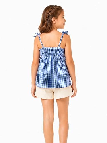 Ecolala Girls Gingham Cami Tank Tops Plaid Spaghetti Strap Peplum Top with Fixed Bow for Beach Vacation thumbnail 4