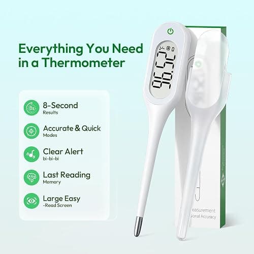 8 Seconds Thermometer for Adults & Kids, Accurate & Safe Baby Thermometer with Fever Alarm and Memory Recall, Oral, Rectal or Underarm Use (White) thumbnail 2