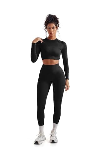 SUUKSESS Women 2 Piece Workout Sets Hidden Scrunch Hip Lifting Seamless Leggings Long Sleeve Yoga Crop Tops thumbnail 2