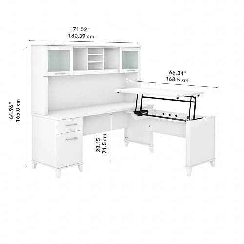 Bush Furniture Somerset 72W 3 Position Sit to Stand L Shaped Desk with Hutch in White | Adjustable Height Table for Home Office thumbnail 3