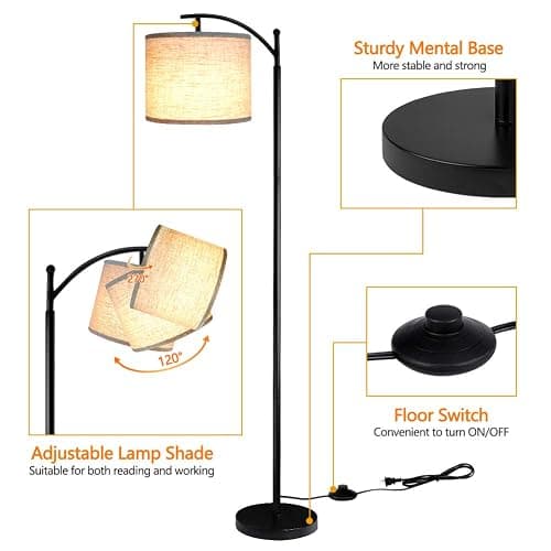 ROTTOGOON Floor Lamp for Living Room with 3 Color Temperatures LED Bulb, Standing Lamp Tall Industrial Floor Lamp Reading for Bedroom, Office (9W LED Bulb, Beige Lampshade Included) -Black thumbnail 3