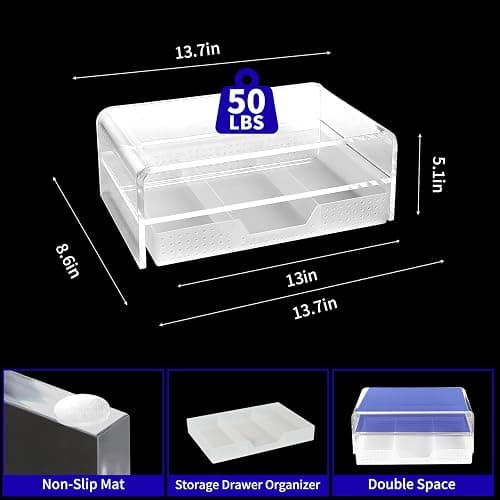 OPNICE Acrylic Clear Desk Organizers and Accessories, 2-Tier Computer Monitor Stand Riser with Drawer, Laptop Stand, Office Desk Accessories for Office Supplies, Transparent thumbnail 2