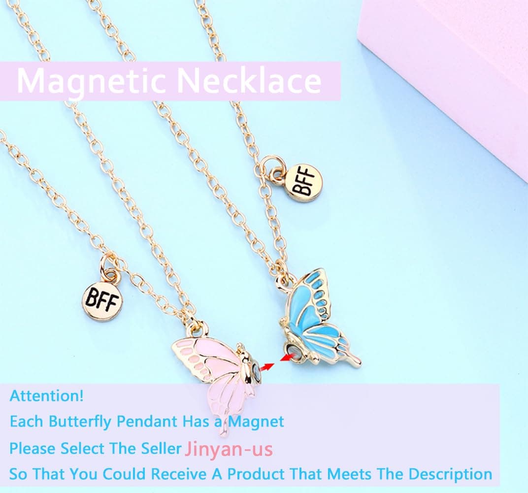 Best Friend Necklace for 2 Girls Magnetic Butterfly Matching Necklaces for Best Friends Birthday Christmas Xmas Gifts for Bestie Bff Necklace for 2 Magnet Necklace thumbnail 2