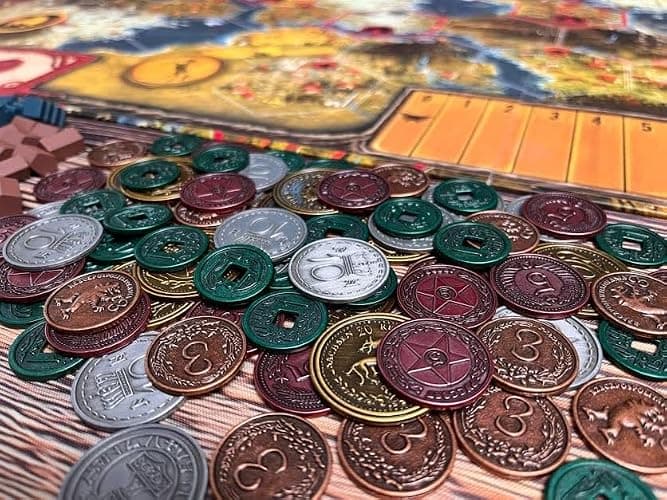 Stonemaier Games: Metal Coins (Scythe and Expeditions) | Metal Coins to Enhance Your Gameplay | 80 Coins with Unique Colors and Sides for Each Denomination - Values Include 1, 3, 5,10, and 20 thumbnail 7
