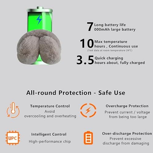KUMADAI Heated Ear Muffs for Winter - Constant Temperature Earmuffs - Ear Warmers Covers for Women Men Cold Weather thumbnail 5