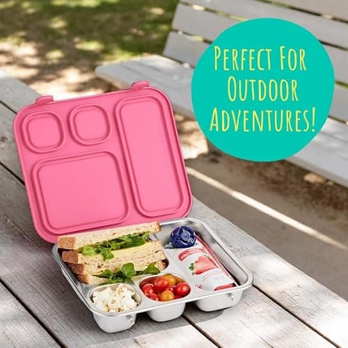 Elk and Friends Kids Stainless Steel Bento Box with Silicone Lid | Leak-Proof | Toddler Lunch Container | 4 Compartments | Dishwasher Safe thumbnail 2