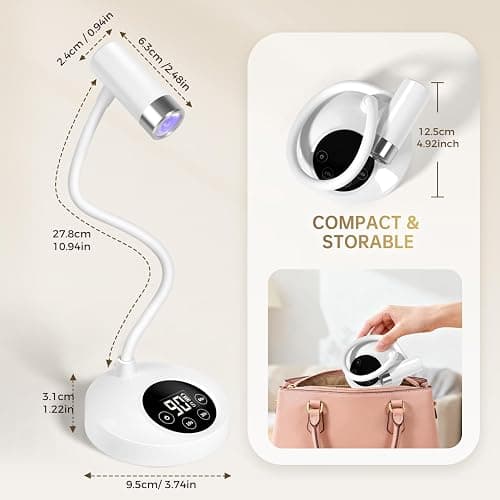 AORAEM UV LED Nail Lamp, Rechargeable Gooseneck UV Lamp for Gel Nails 12W Quick Dry LED Nail Light Bueaty Dryer with 4 Timers & Auto Sensor, Professional Flash Cure Light for Gel Nails Home DIY White thumbnail 9
