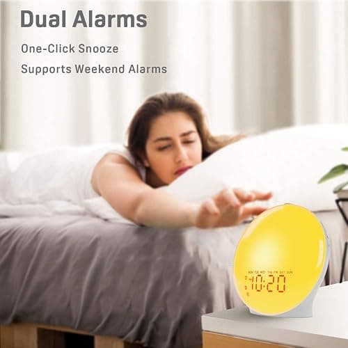 Wake Up Light Sunrise Alarm Clock for Kids, Heavy Sleepers, Bedroom, with Sunrise Simulation, Sleep Aid, Dual Alarms, FM Radio, Snooze, Nightlight, Daylight, 7 Colors, 7 Natural Sounds, Ideal for Gift thumbnail 7