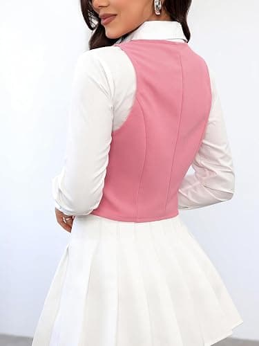 SweatyRocks Women's Solid Button Front Crop Waistcoat V Neck Sleeveless Blazers Vest Tops thumbnail 2