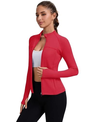 Rapbin Women's Full Zip Workout jackets Runing Slim Fit Athletic Tops With Thumb Holes thumbnail 3