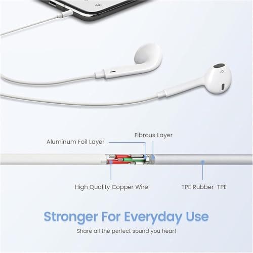 for iPhone Headphones Wired Earbuds Earphones to 2 pack Built-in Microphone & Volume Control Nosie Reduction Headsets Compatible with iPhone 14/13/12/11/X/8/7/SE/Pro/Max/Plus, Support All iOS Syste thumbnail 5