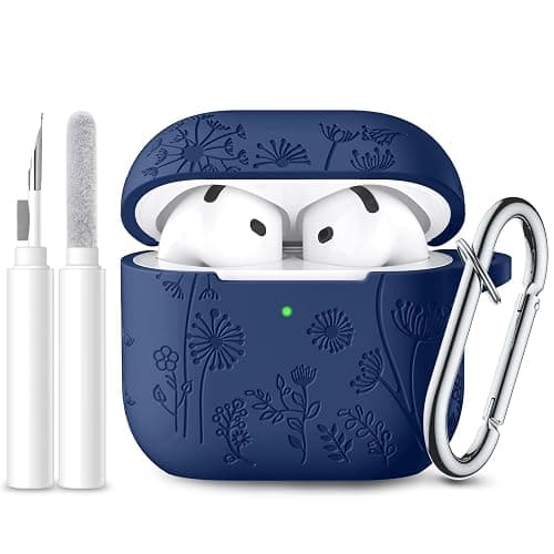 Lerobo for Airpods 4 Case Cover with Cleaner Kit, Cute Soft Silicone Skin Full Protective Case Cover with Keychain Compatible with Apple Airpods 4 Case 2024, Midnight Blue - Image 1