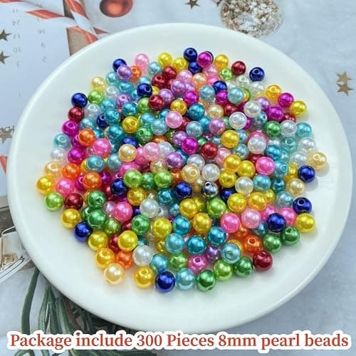 Pinhoollgo 300pcs Pearl Beads 8mm Round Pearl Beads with Hole for DIY Bracelet Necklace Jewelry Making Supplies Handmade Craft(Mix Colors) thumbnail 2