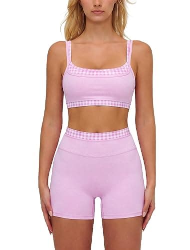ABOCIW Layered Workout Sets for Women 2 Piece Polka Dot Sports Bra High Waist Shorts Gym Active Yoga Pilates Outfits - Image 1
