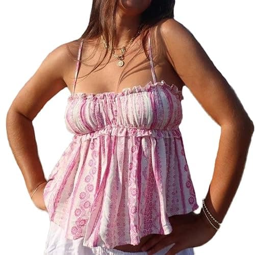 Women Floral Camisoles Tops Sexy V Neck Backless Ruffle Hem Going Out Tops Cute Summer Y2k Teen Girls Camis - Image 1