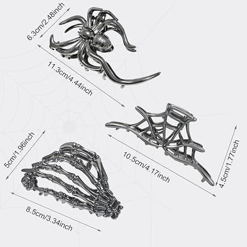Parcce 3 Pieces Large Metal Spider Net Hand Hair Claw Clips for Women and Girls Thick Long Hair, Nonslip Skeleton Spooky Barrette Headband Hair Styling Accessories for Halloween Christmas Gifts thumbnail 2