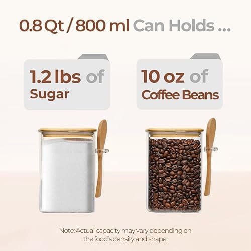 ComSaf 0.8 Qt Glass Jars with Bamboo Lids & Spoons Set of 4, Square Glass Containers with Lids, Sugar Coffee Containers Salt Spice Jars, Pantry Storage Container for Loose Tea, Candy, Brown Sugar, Nut thumbnail 4