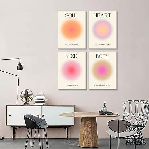 Framed Art Angel Halo Aesthetics Poster Set of 4 Pieces Colorful Aura Gradient Canvas Wall Art Spirit Soul Quote Print Painting Danish Pastel Bedroom Bathroom Yoga Wall Decor Gift for Lovers 12x16 thumbnail 5