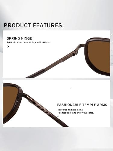 COFFEE BROWN color. kimorn Women's Square Aviator Sunglasses, Polarized UV400 Protecion | Retro Frame Shades, Small-Medium Fit, Driving, Beach, Daily Wear thumbnail 6