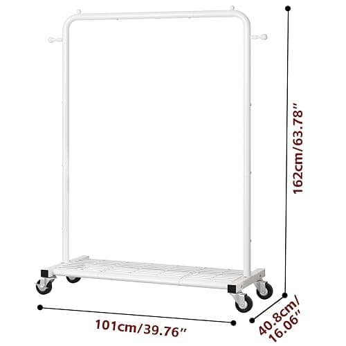 Sywhitta Metal Clothing Rack on Wheels with Mesh Shelf, for Clothes,White | Rolling Garment Rack for Hanging Clothes, Coats, Skirts, 39.76" L x 16" W x 63.78" H,Space-Saving Mobile Organizer for Closet thumbnail 3