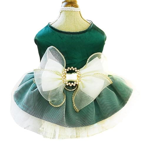 ANIAC Retro Dog Tulle Dress with Leash Ring Spring Summer Girl Puppy Clothes for Small Dog Cat Apparel Formal Pet Prom Dress for Christmas Wedding Birthday Valentines (Green,Medium) - Image 1