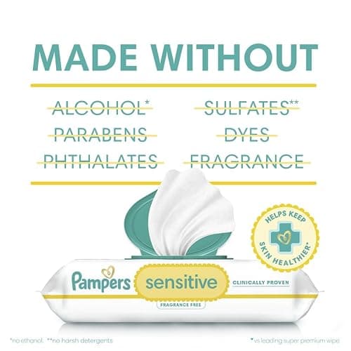 Pampers Sensitive Baby Wipes, Water Based, Hypoallergenic and Unscented, 8 Flip-Top Packs, 4 Refill Packs (1008 Wipes Total) thumbnail 5