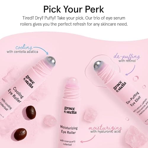 grace & stella Under Eye Brightener with Rose Quartz Rollerball - Hyaluronic Acid & Caffeine Eye Serum for Dark Circles & Puffiness - Valentines Day Gifts, Travel Size Toiletries (15ml / 0.51floz) thumbnail 7