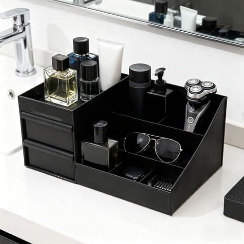 Black Cologne Organizer for Men,Large Perfume Stand Holder with Drawers,Cologne Stand,Shelves for Perfumes,Organizador de Perfumes,Dresser Organizer Countertop for Mens Bathroom & Bedroom Storage thumbnail 6