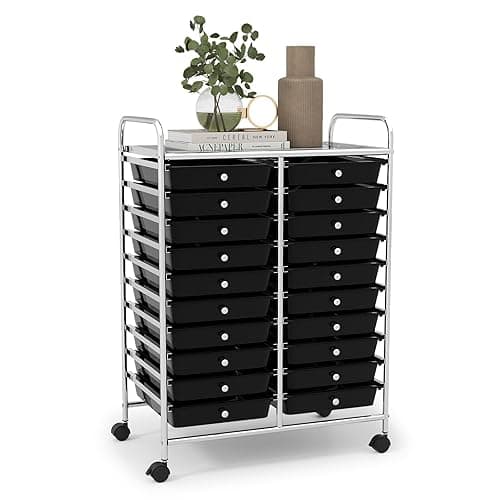 LDAILY 20-Drawer Rolling Storage Cart, Multipurpose Rolling Storage Cart, Storage Organizer on Wheels, Durable Metal Frame, Scrapbook Paper Tools, Suitable for Office School - 20 Drawer - Black
