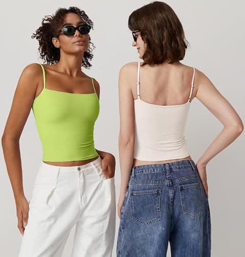 QINSEN Women's Double Lined Basic Tank Top Adjustable Spaghetti Straps Sleeveless Camisole Shirts thumbnail 3