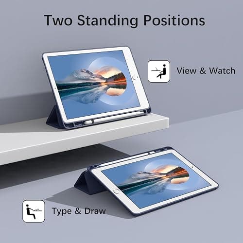 Divufus Case for iPad 10.2 2021/2020/2019, Smart Lightweight Trifold Stand Cover, Auto Sleep/Wake Soft TPU Pencil Holder Case for iPad 10.2 inch 9th/8th/7th Generation - Navy Blue thumbnail 5