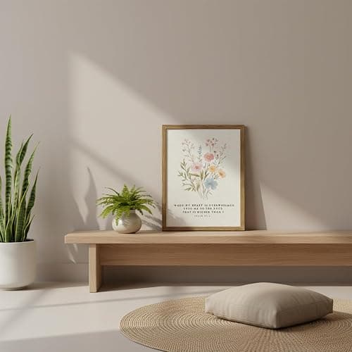 Christian Scripture Canvas Wall Art 8x10 Inch Psalm 61:2 Bible Verse Wall Decor, Boho Floral Religious Artwork for Prayer Room, Church, Office, Home, Wood Framed thumbnail 7