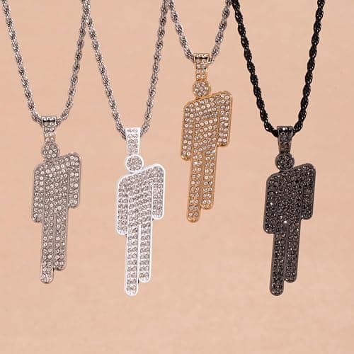 EPRHAY Unisex Colourful Diamond Human Necklace,Sparkling Rhinestone Crooked Headed Pendant Necklace,Shining Multi-coloured Humanoid Shape Ornament,Stylish Hip Hop Stainless Steel Jewelry thumbnail 5