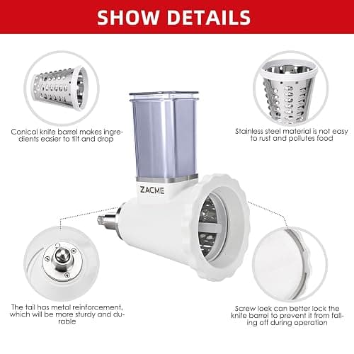 Updated Shredder Cheese Grater Attachment for KitchenAid Stand Mixers, Salad Machine with Vegetable Slicer, Salad Maker, Food Slicers Slicer Shredder Attachment with 4 Blades Dishwasher Safe thumbnail 3