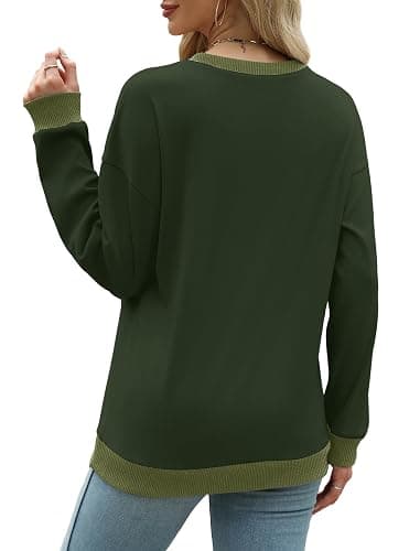 Saloogoe Sweatshirts for Women Crewneck Long Sleeve Loose Fit Tops Color Block Ribbed Trim Fashion 2025 thumbnail 4