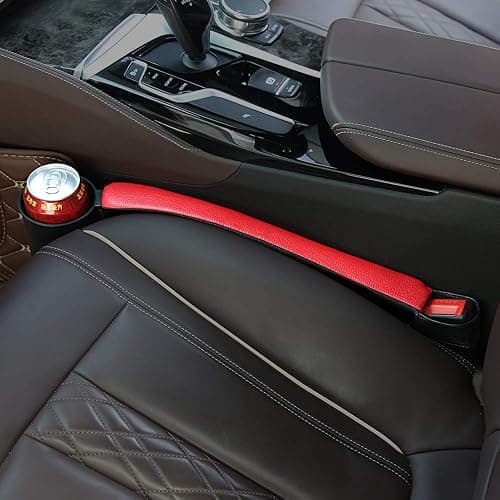 Supin 2 Prices Car Seat Gap Filler Pad PU Leather Console Side Pocket Organizer and one Cup for Cellphone Wallet Coin Key (Black+Red) thumbnail 2