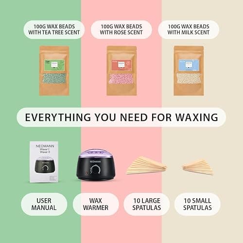 NEOMANN Waxer II Waxing Kit for Women and Men Non-Sticky, Teflon-Coated - Wax Warmer for Hair Removal incl. 300g Wax Beads, 20 Spatulas thumbnail 3
