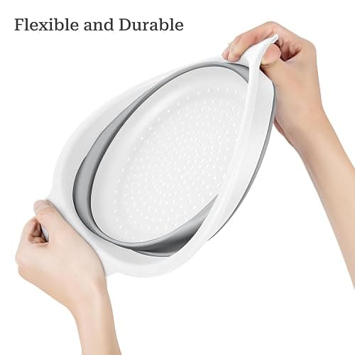 Cluren Collapsible Colander 3-Pack Set Space-Saving Foldable Kitchen Strainer with Non-Slip Base Durable Thickened PP+TPE Collapsible Strainers for Pasta, Vegetables, Fruits (Gray-White) thumbnail 5